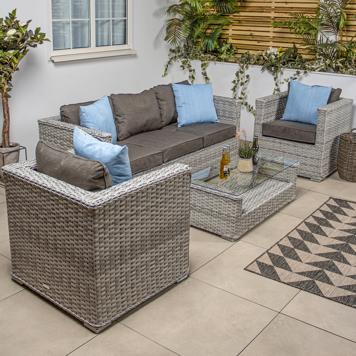 Bracken Outdoors Madrid Light Grey 3 Seat Sofa Lounge Garden Furniture Set with Coffee Table