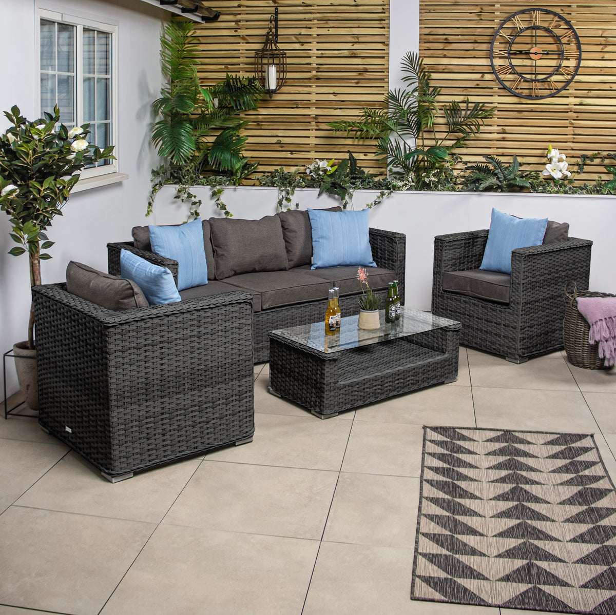 Bracken Outdoors Madrid Dark Grey 3 Seat Sofa Lounge Garden Furniture Set with Coffee Table
