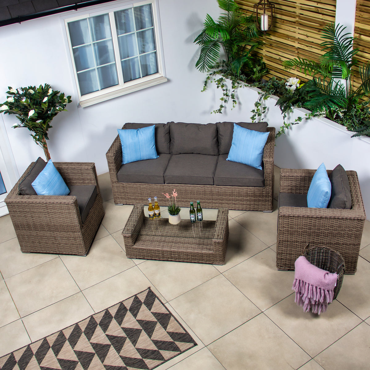 Bracken Outdoors Madrid Brown 3 Seat Sofa Lounge Garden Furniture Set with Coffee Table