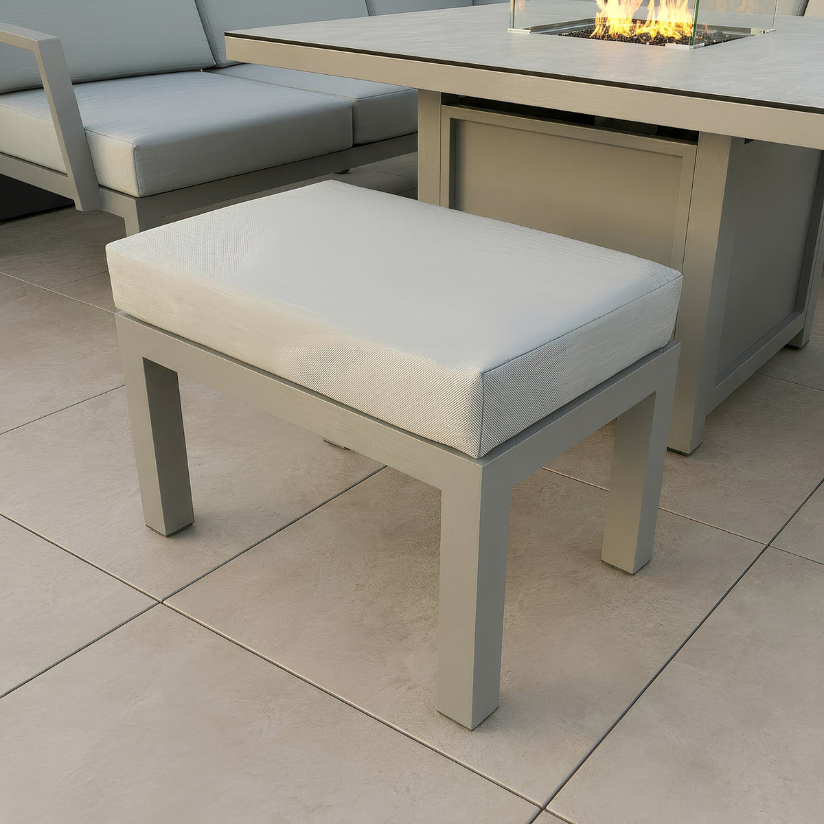 Bracken Outdoors Miami Stone Aluminium Compact Corner Set with Gas Fire Pit Table & Stools