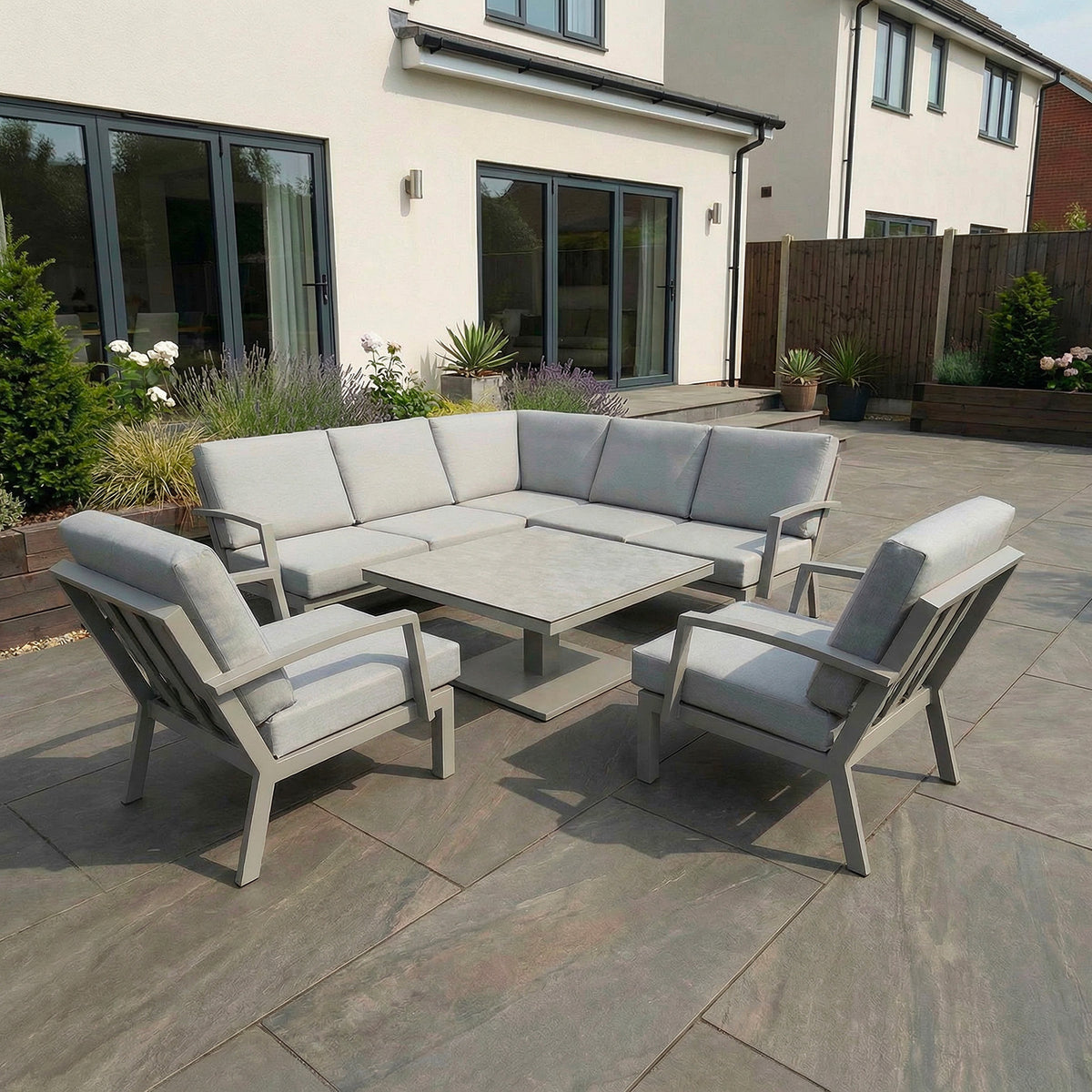 Bracken Outdoors Miami Stone Aluminium Compact Corner Set with Adjustable Table & Armchairs