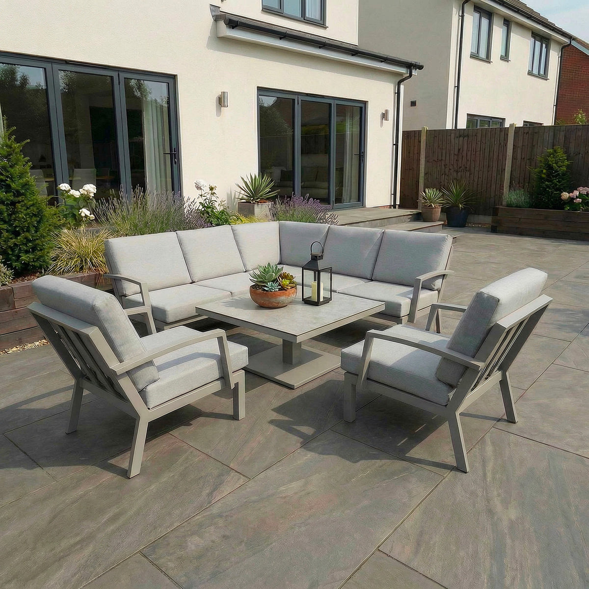 Bracken Outdoors Miami Stone Aluminium Compact Corner Set with Adjustable Table & Armchairs