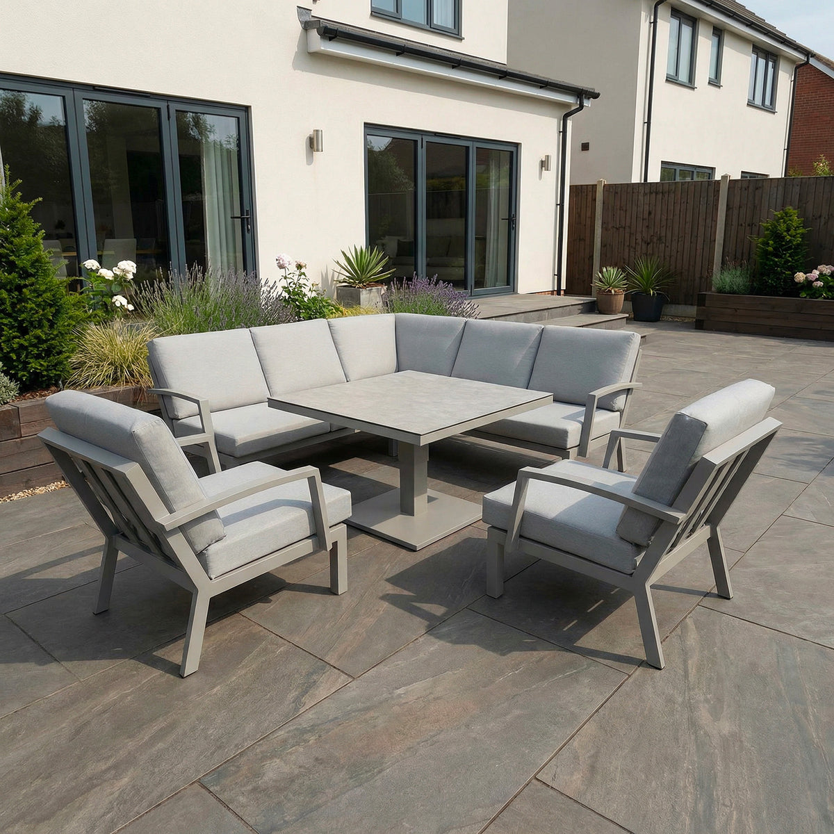 Bracken Outdoors Miami Stone Aluminium Compact Corner Set with Adjustable Table & Armchairs