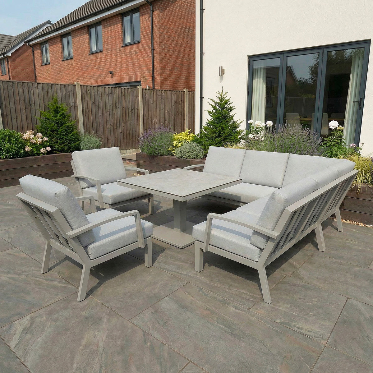 Bracken Outdoors Miami Stone Aluminium Compact Corner Set with Adjustable Table & Armchairs