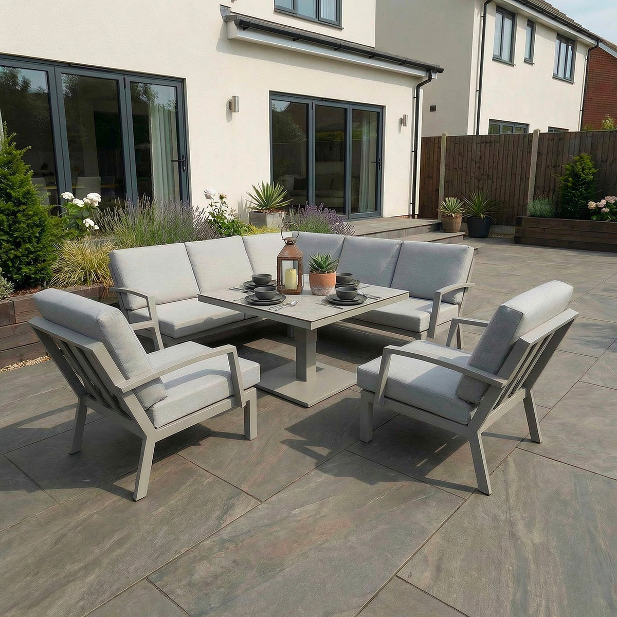Bracken Outdoors Miami Stone Aluminium Compact Corner Set with Adjustable Table & Armchairs