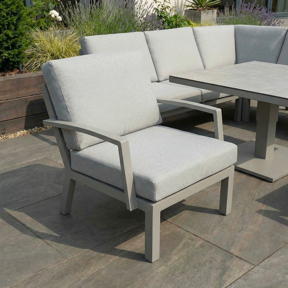 Bracken Outdoors Miami Stone Aluminium Rectangular Corner Set with Adjustable Table Bench and Armchair