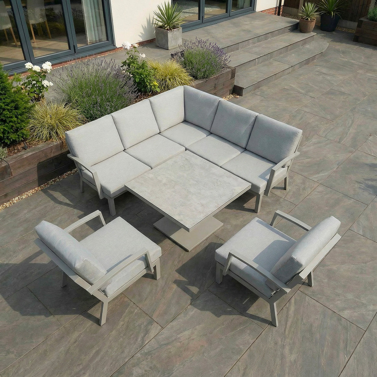 Bracken Outdoors Miami Stone Aluminium Compact Corner Set with Adjustable Table & Armchairs