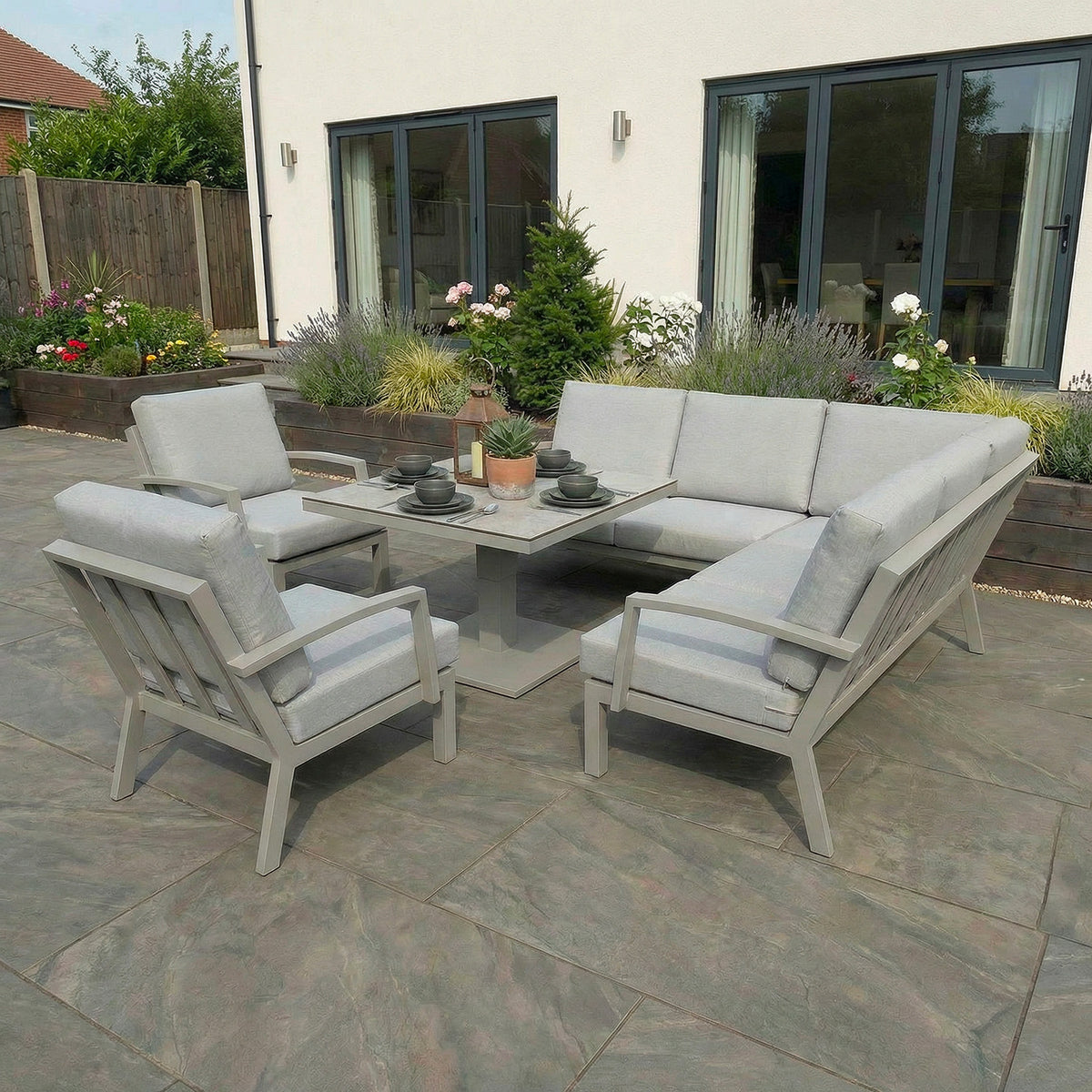 Bracken Outdoors Miami Stone Aluminium Compact Corner Set with Adjustable Table & Armchairs
