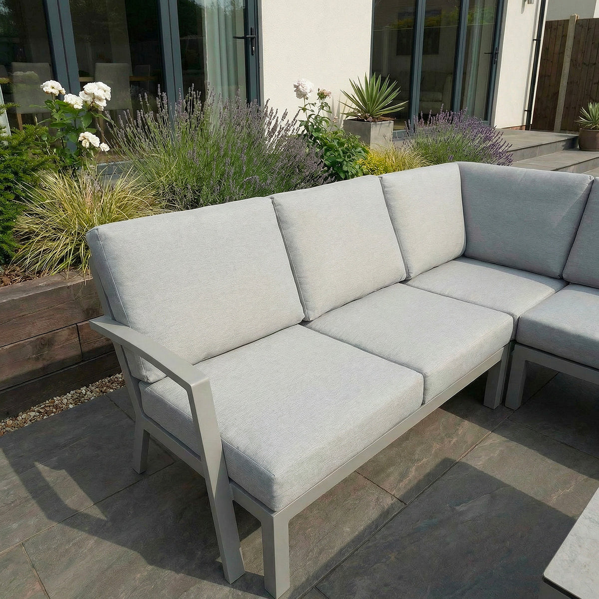 Bracken Outdoors Miami Stone Aluminium Compact Corner Set with Adjustable Table & Armchairs
