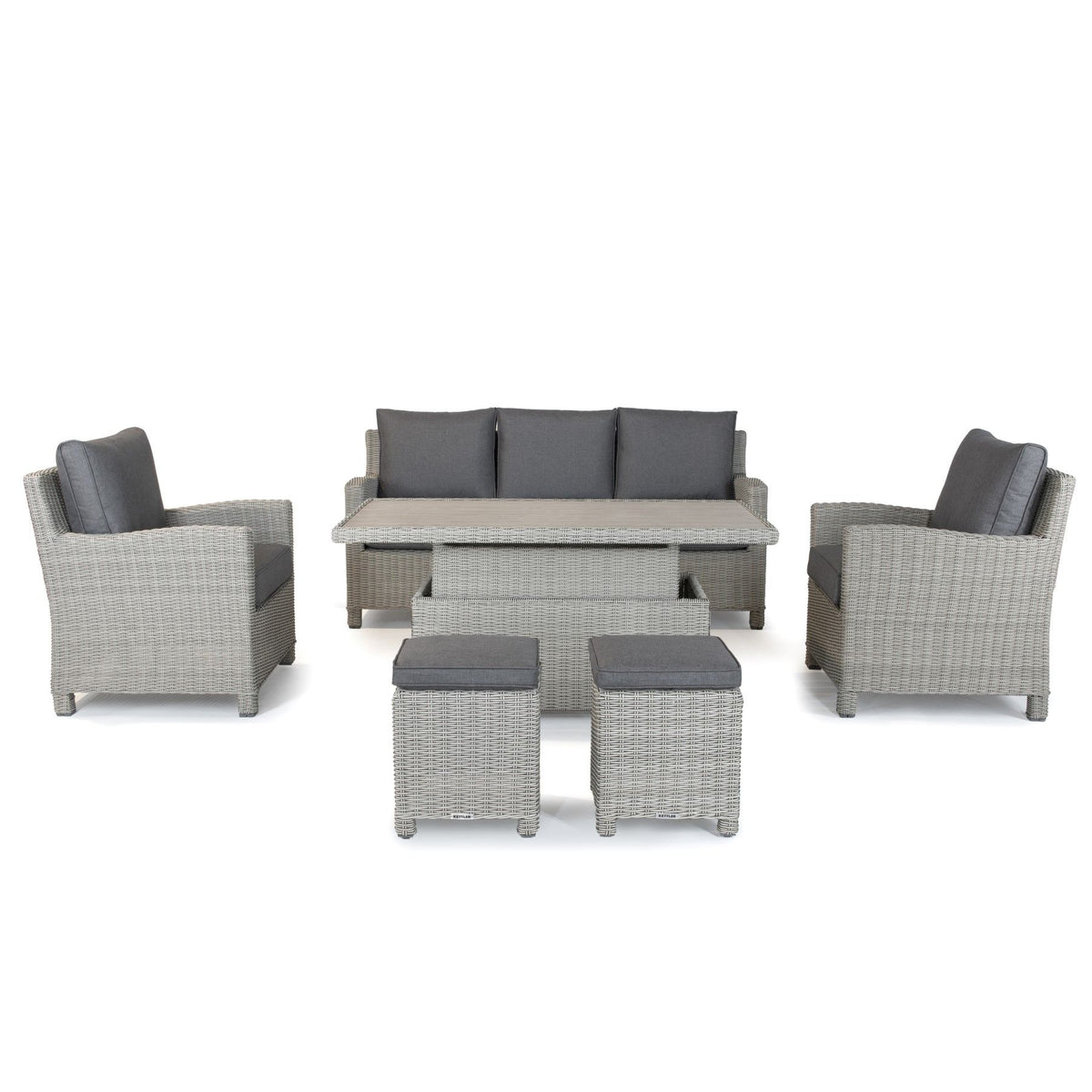 Kettler Palma Signature White Wash Wicker Lounge Sofa Set with High Low Slat Top Table
