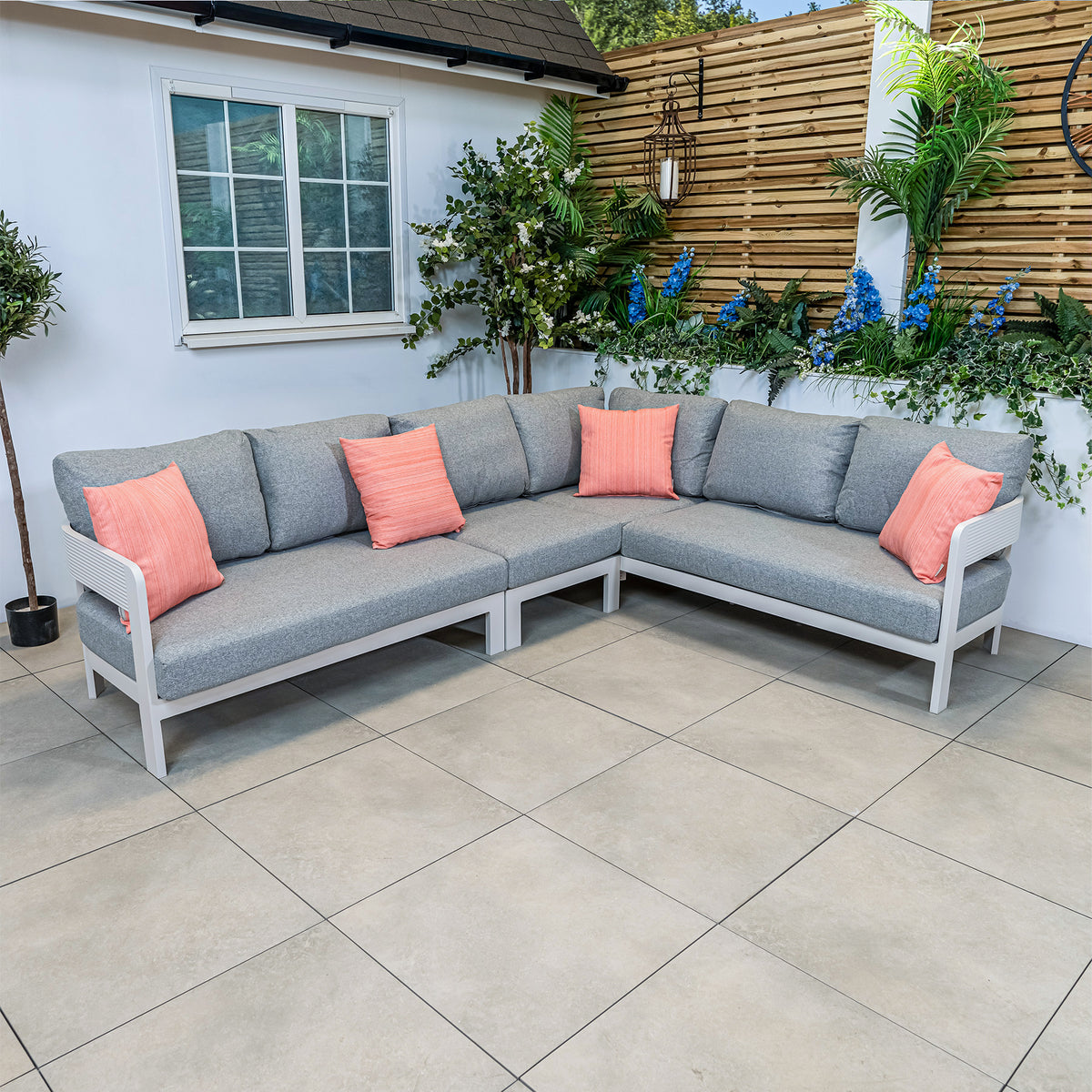 Bracken Outdoors Nevada Warm Grey Ripple Aluminium Rectangular Corner Garden Furniture Sofa Set