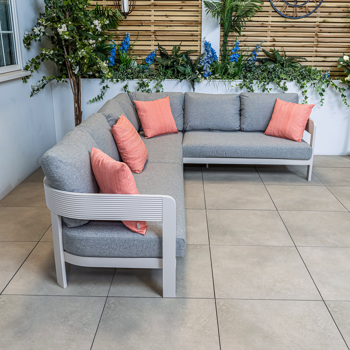 Bracken Outdoors Nevada Warm Grey Ripple Aluminium Rectangular Corner Garden Furniture Sofa Set