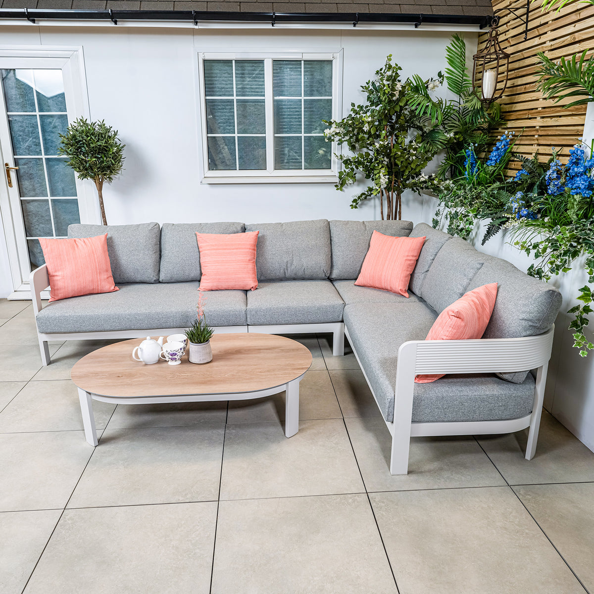 Bracken Outdoors Nevada Warm Grey Ripple Aluminium Rectangular Corner Sofa Set with Coffee Table