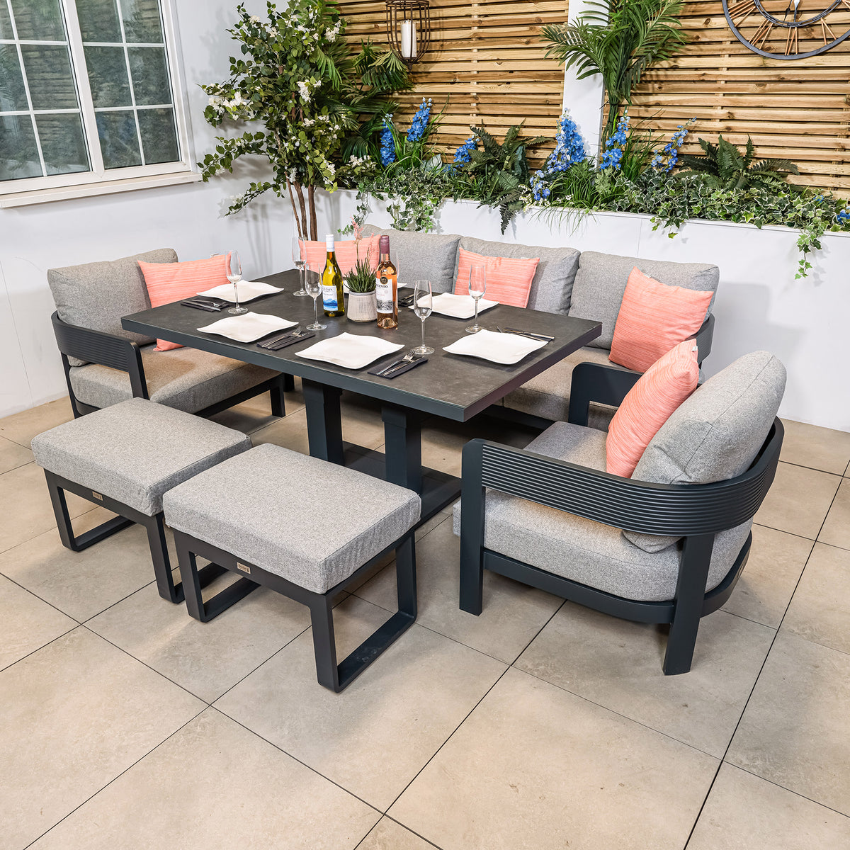 Bracken Outdoors Nevada Anthracite Ripple Aluminium Lounge Sofa Set with Height Adjustable Table