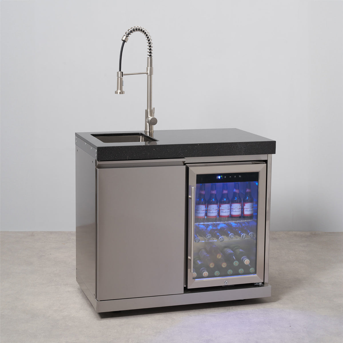 Draco Grills 4 Burner Modular Outdoor Kitchen with Integrated Sear Station and Sink and Fridge Unit