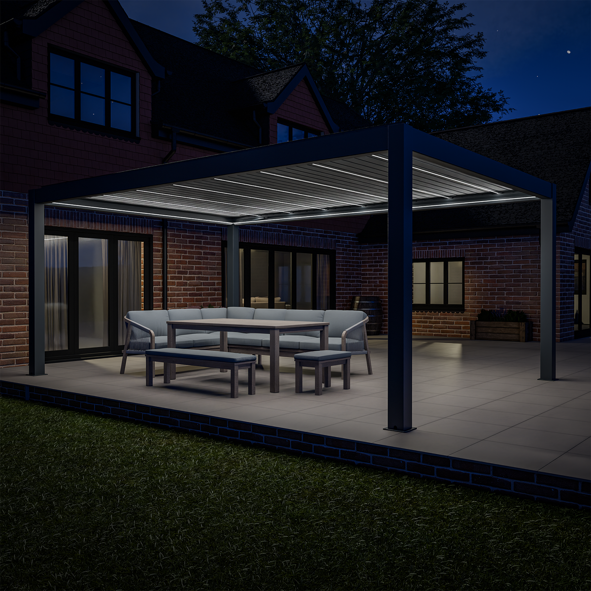 Bracken Outdoors Meridian 6m x 4m Grey Motorised Aluminium Garden Pergola with LED Lights