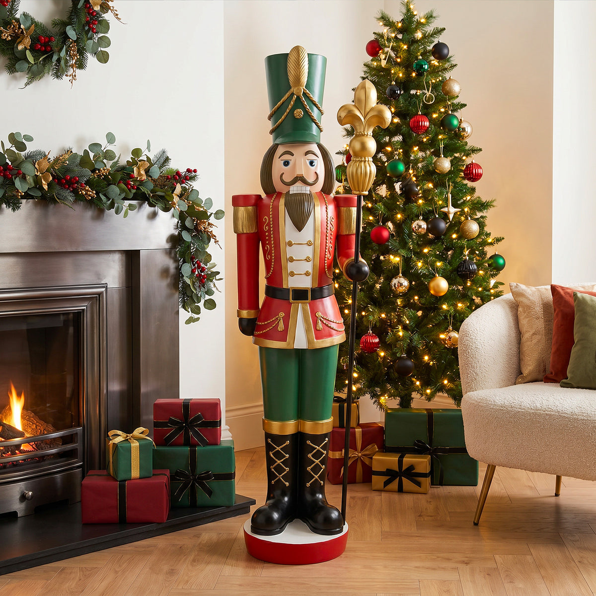 5ft Large Traditional Christmas Nutcracker Soldier Matt Red and Green with LED Lights