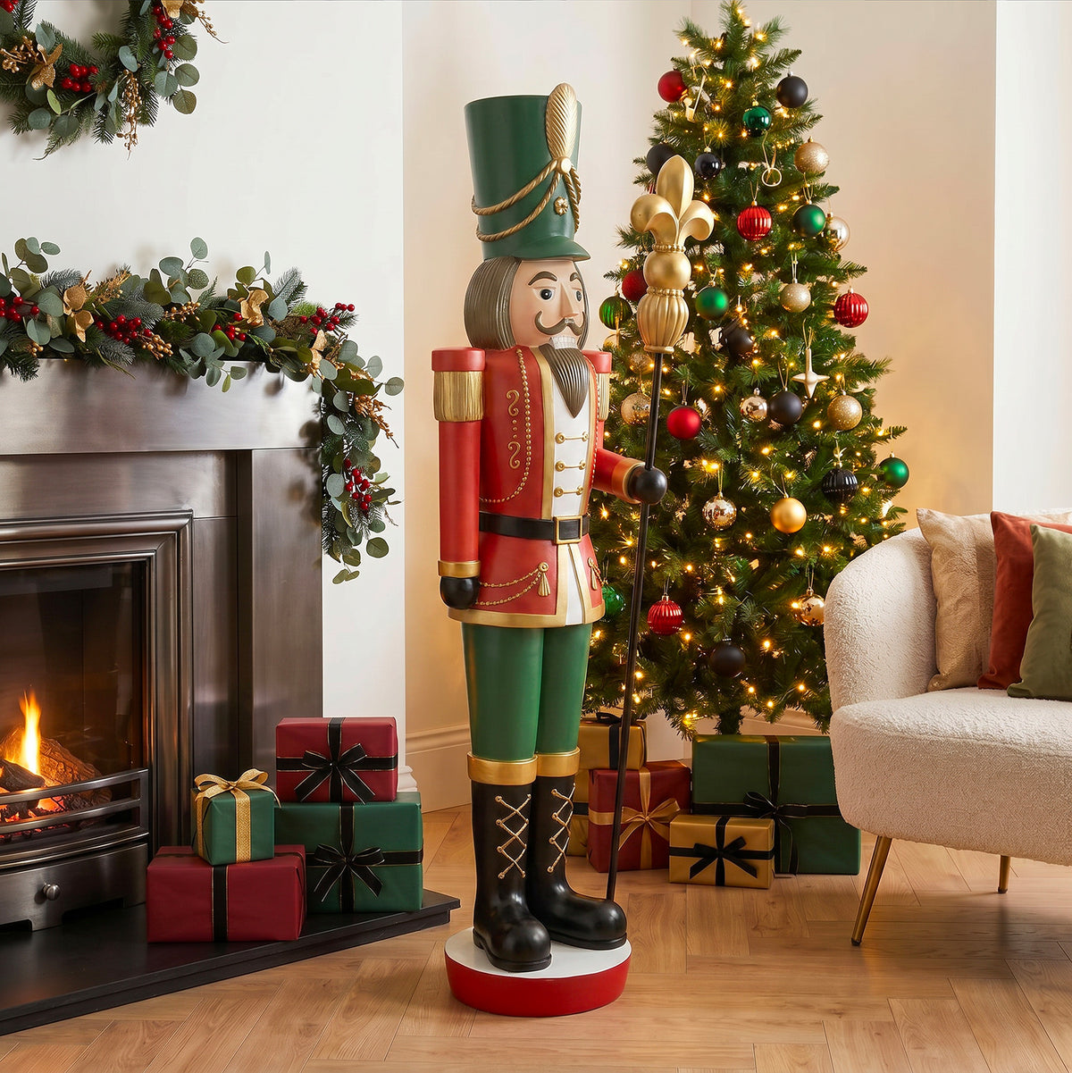 5ft Large Traditional Christmas Nutcracker Soldier Matt Red and Green with LED Lights