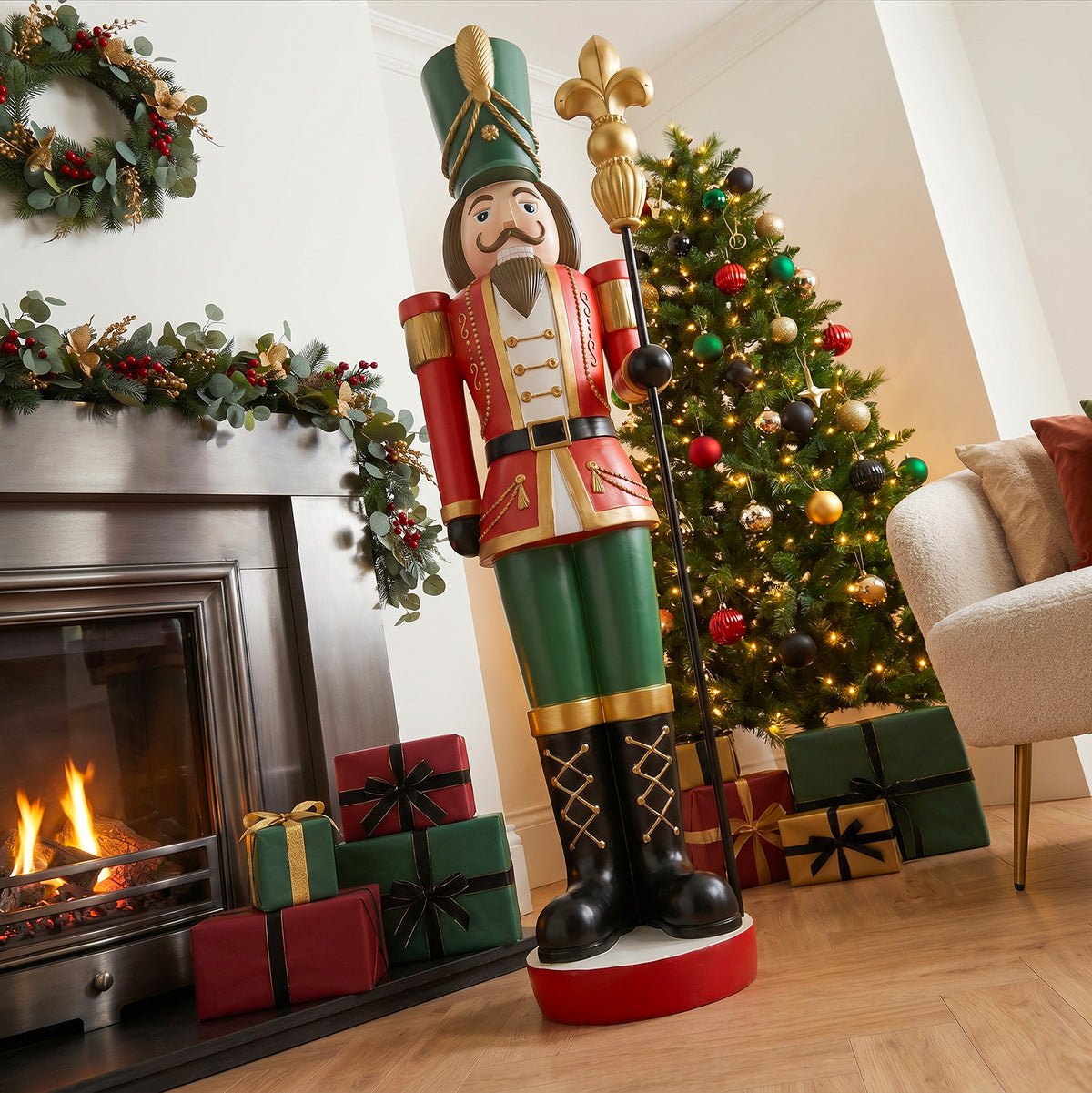 5ft Large Traditional Christmas Nutcracker Soldier Matt Red and Green with LED Lights