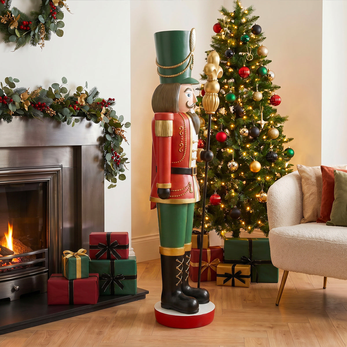 5ft Large Traditional Christmas Nutcracker Soldier Matt Red and Green with LED Lights