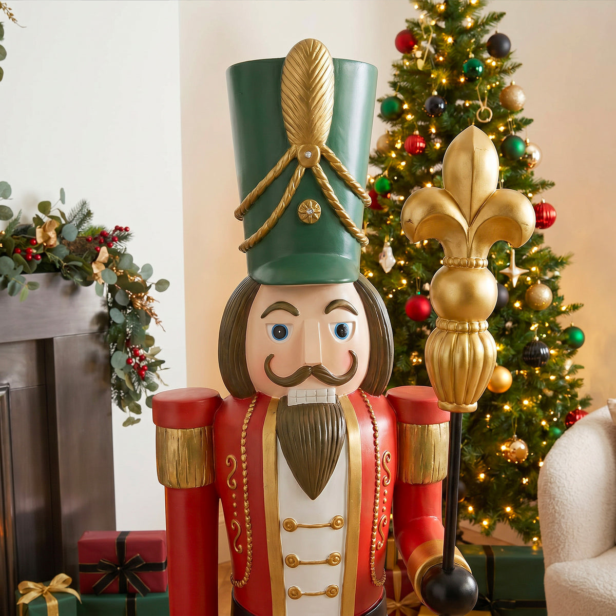 5ft Large Traditional Christmas Nutcracker Soldier Matt Red and Green with LED Lights