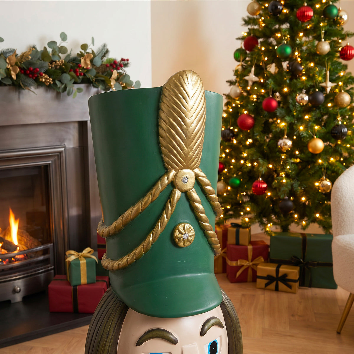 5ft Large Traditional Christmas Nutcracker Soldier Matt Red and Green with LED Lights