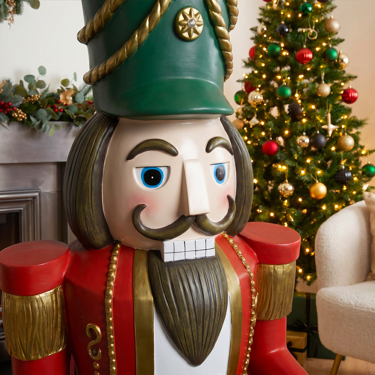 5ft Large Traditional Christmas Nutcracker Soldier Matt Red and Green with LED Lights