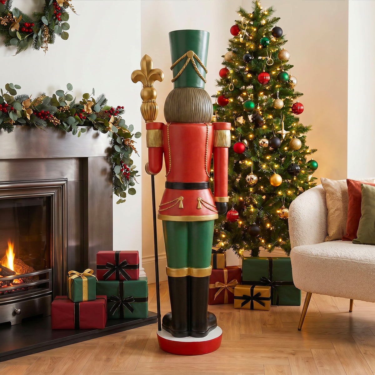5ft Large Traditional Christmas Nutcracker Soldier Matt Red and Green with LED Lights