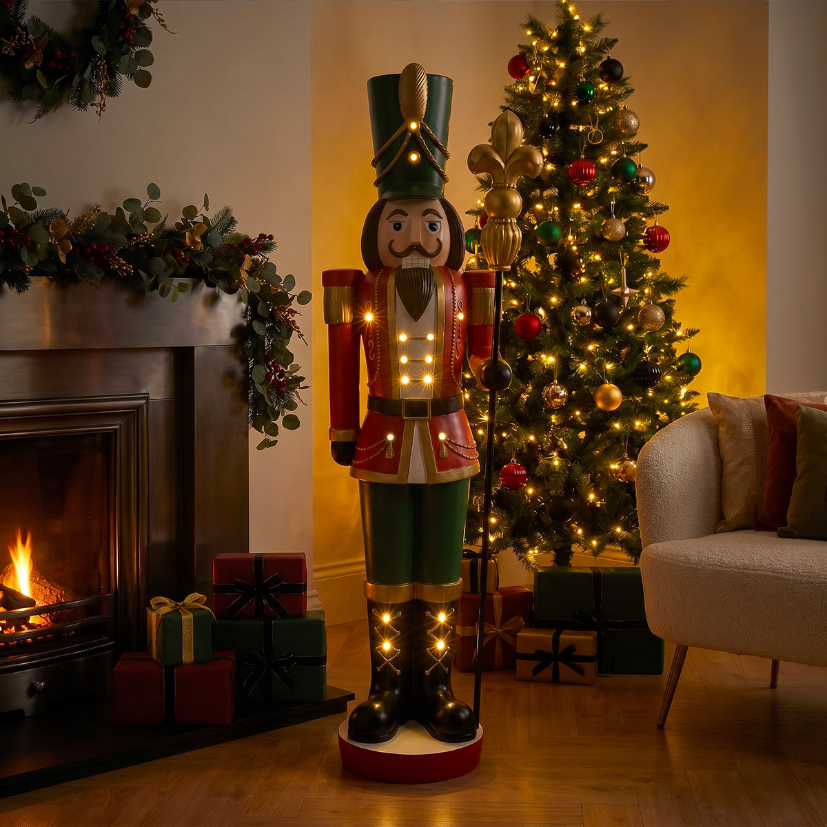 5ft Large Traditional Christmas Nutcracker Soldier Matt Red and Green with LED Lights