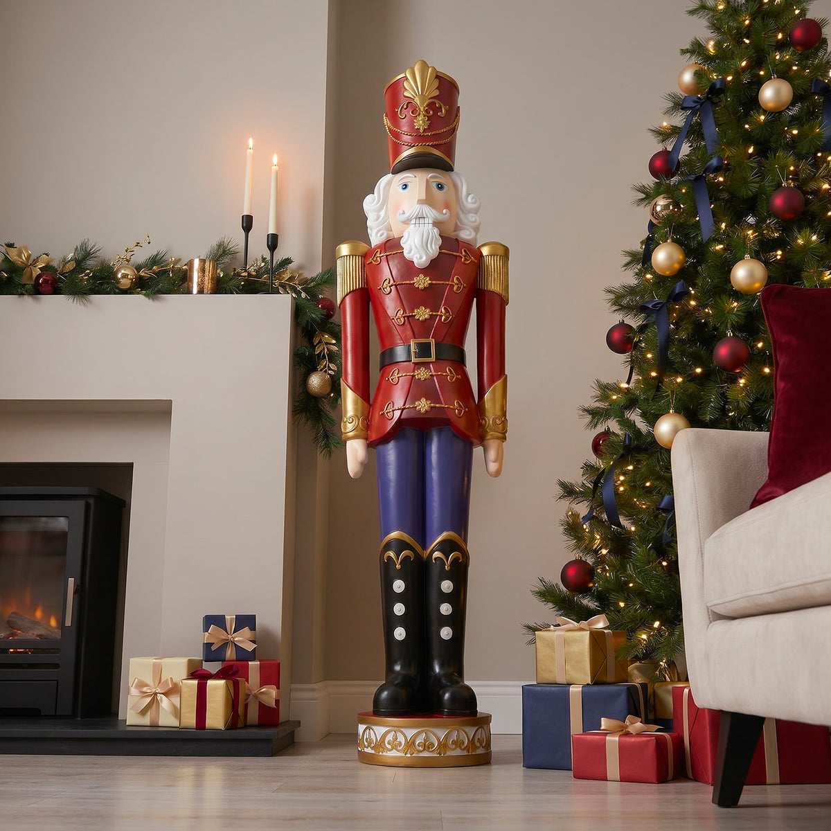 5.5ft Large Traditional Christmas Nutcracker Soldier Matt Red and Blue with LED Lights