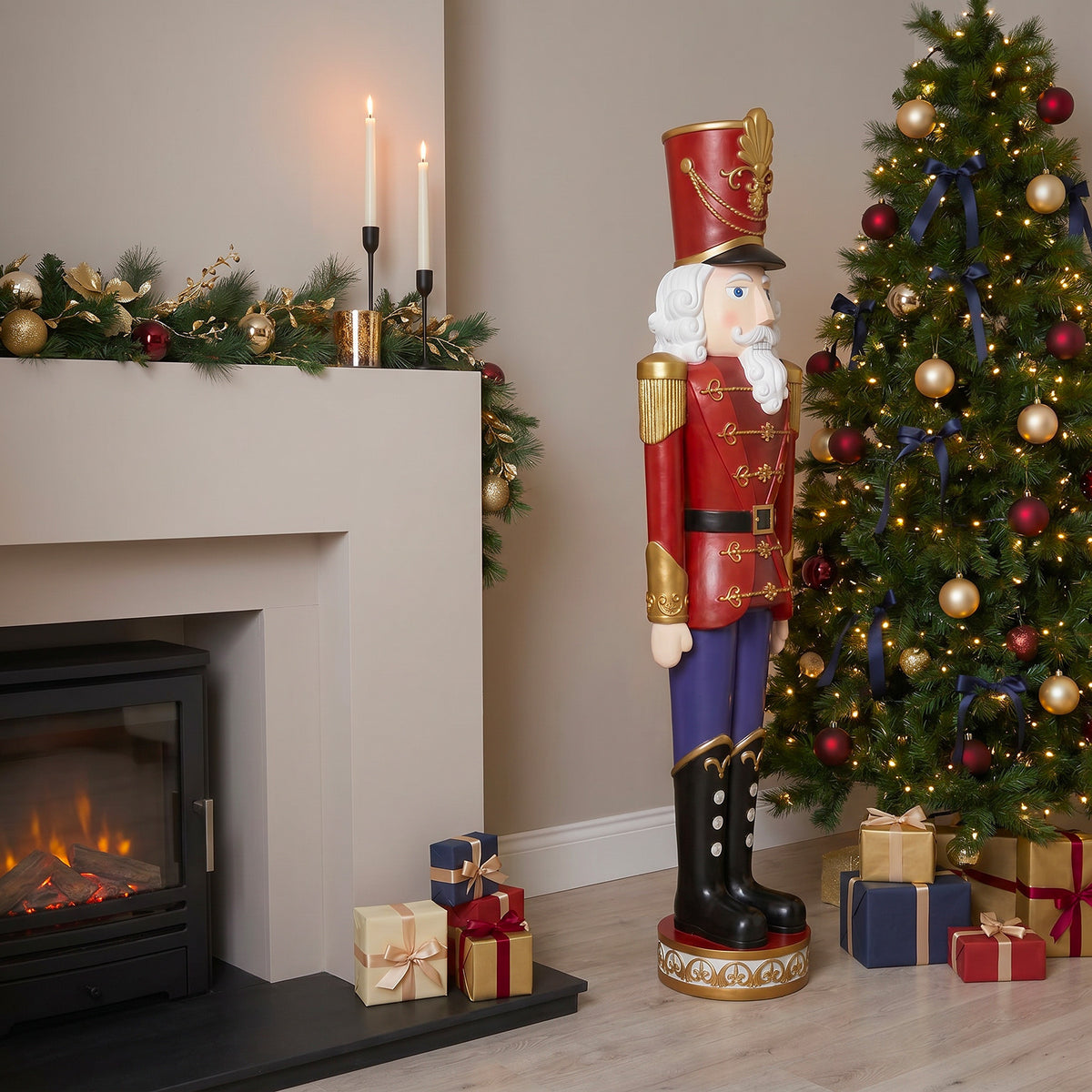 5.5ft Large Traditional Christmas Nutcracker Soldier Matt Red and Blue with LED Lights
