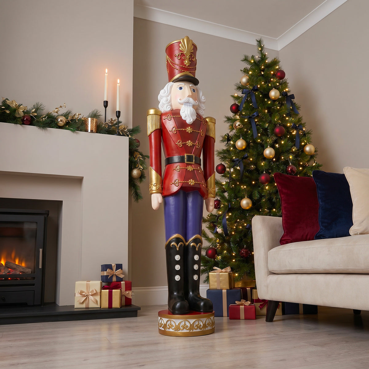 5.5ft Large Traditional Christmas Nutcracker Soldier Matt Red and Blue with LED Lights
