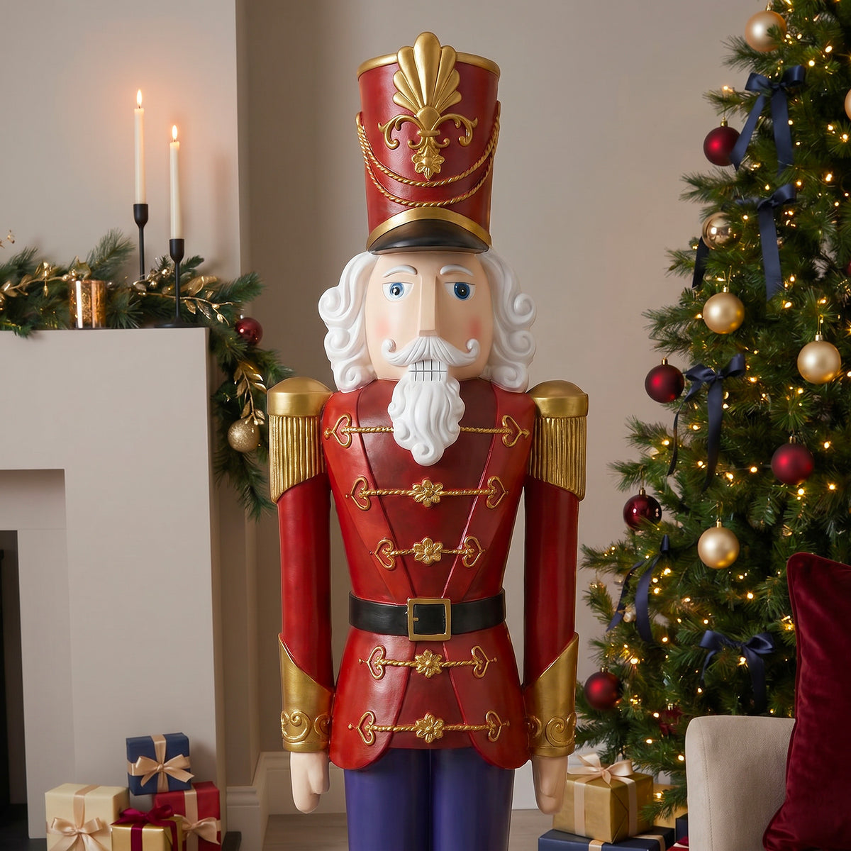 5.5ft Large Traditional Christmas Nutcracker Soldier Matt Red and Blue with LED Lights