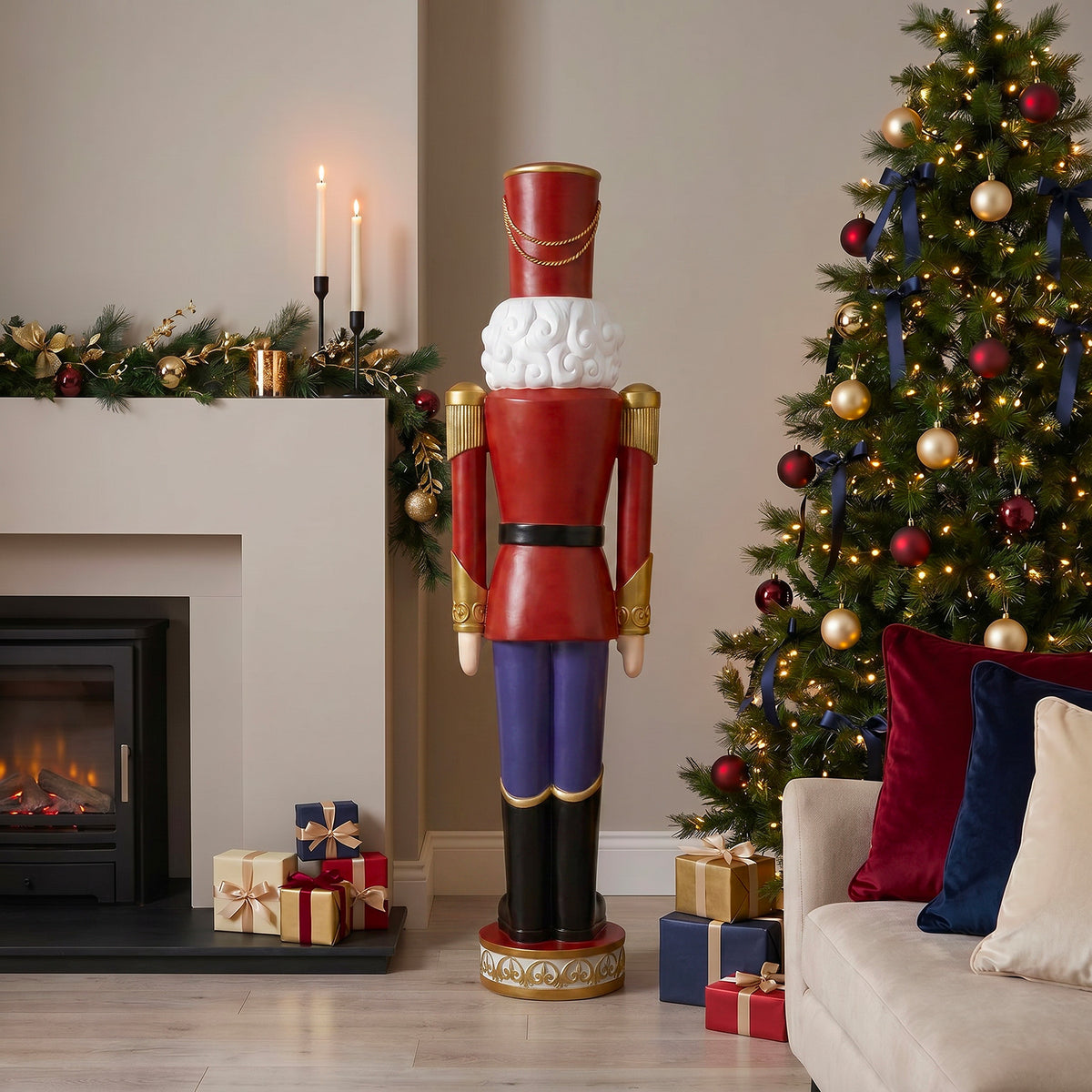 5.5ft Large Traditional Christmas Nutcracker Soldier Matt Red and Blue with LED Lights