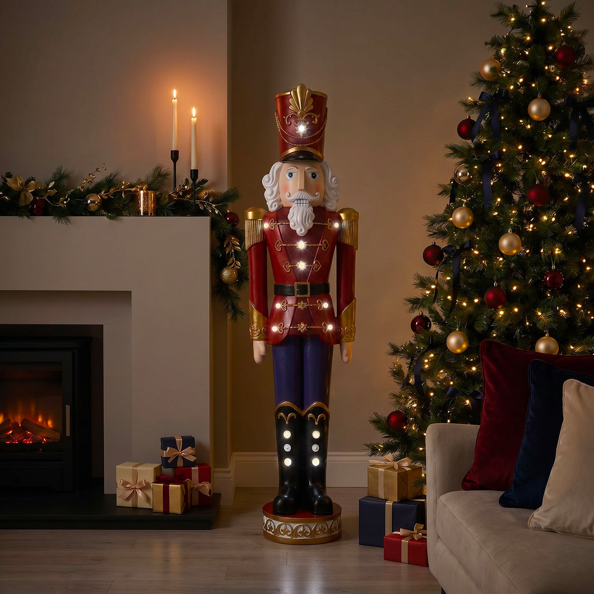 5.5ft Large Traditional Christmas Nutcracker Soldier Matt Red and Blue with LED Lights