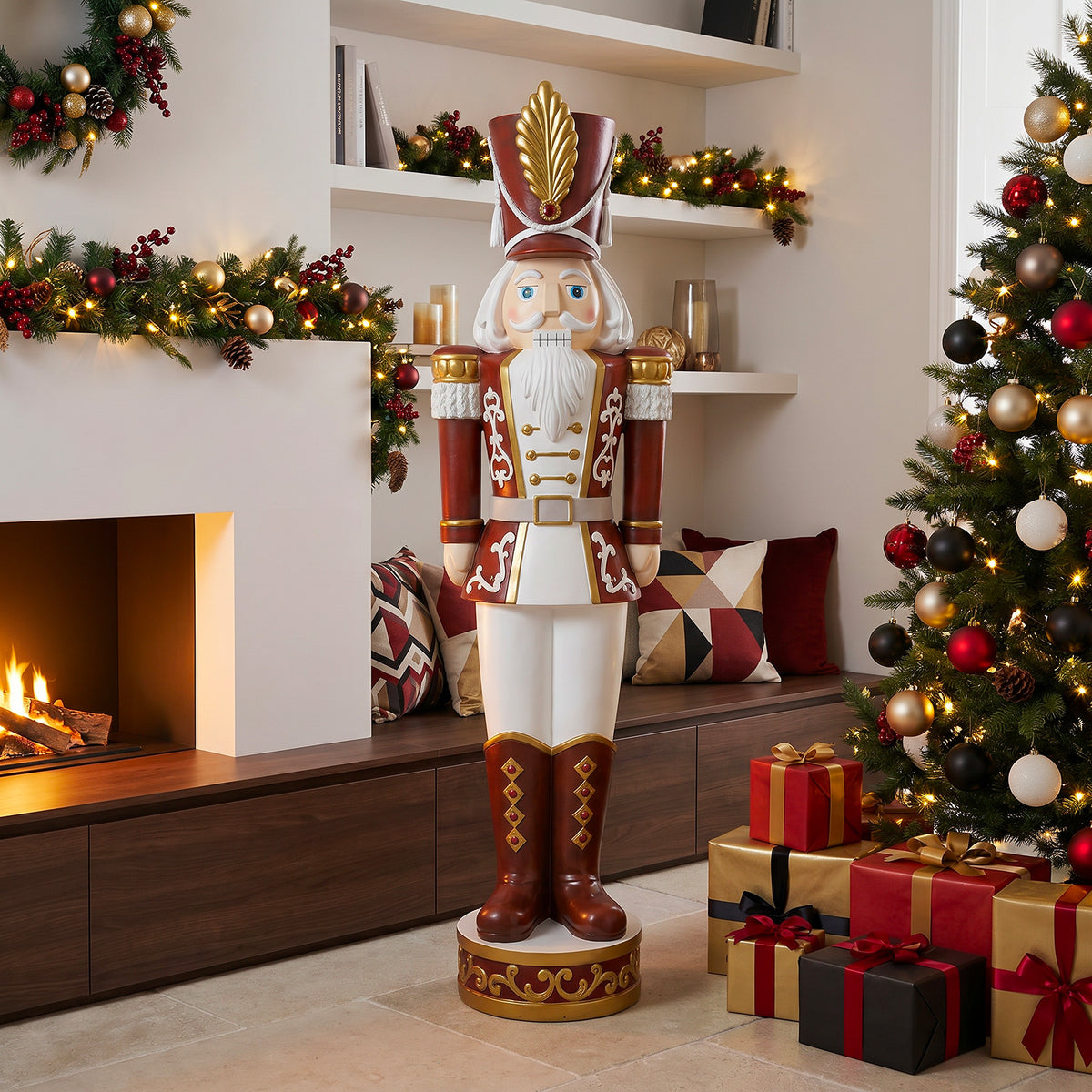 5.5ft Traditional Christmas Nutcracker Soldier Matt Red and White with LED Lights