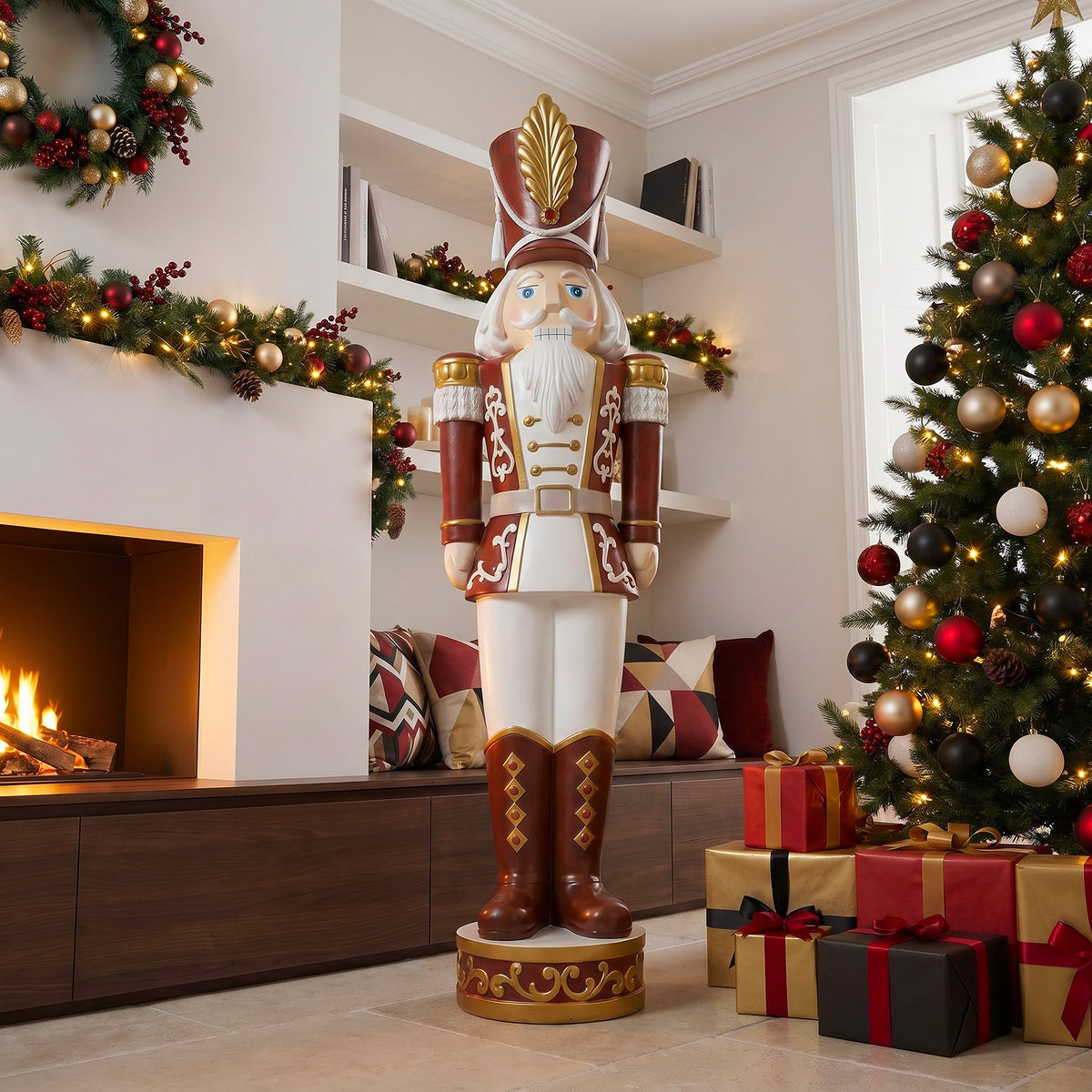 5.5ft Traditional Christmas Nutcracker Soldier Matt Red and White with LED Lights