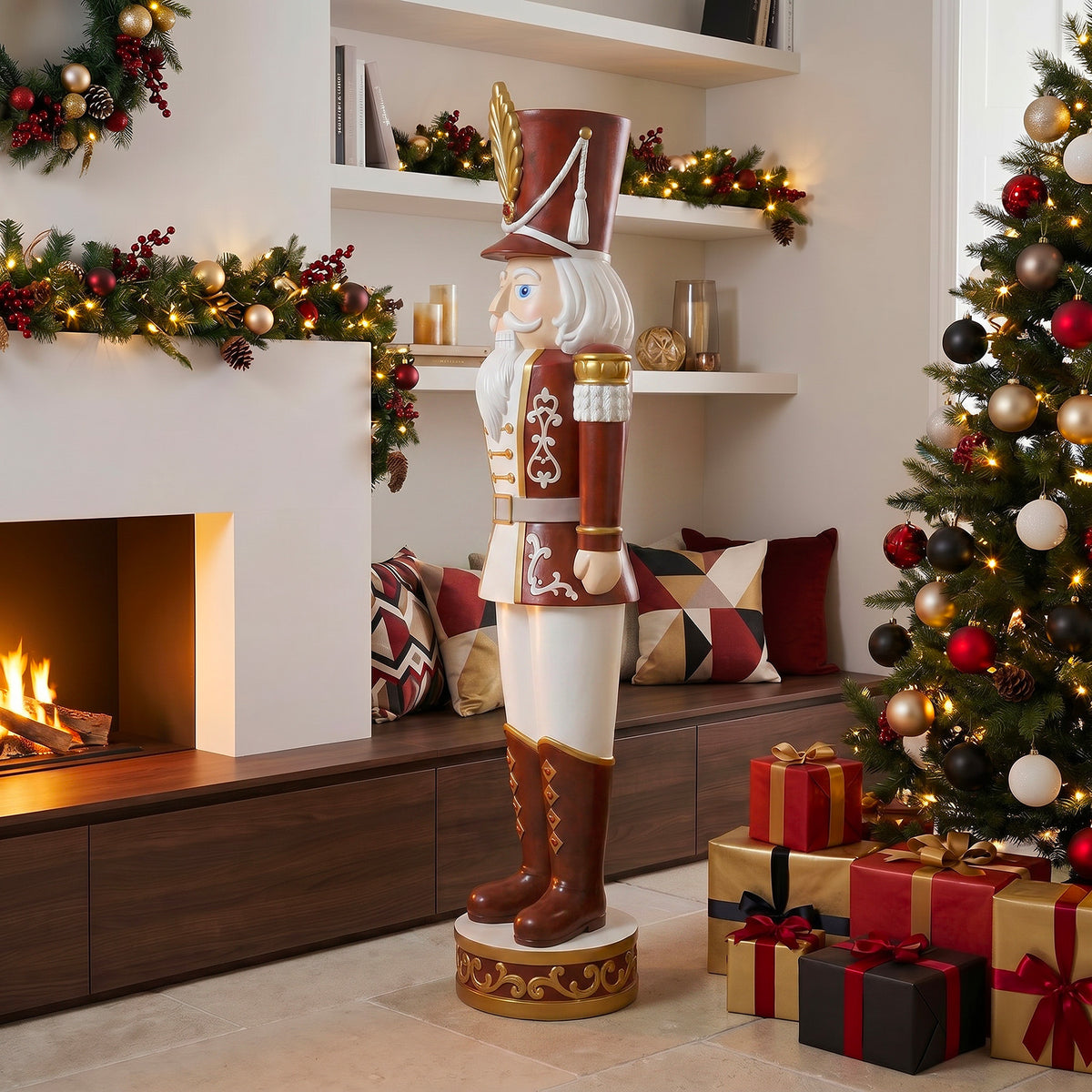 5.5ft Traditional Christmas Nutcracker Soldier Matt Red and White with LED Lights