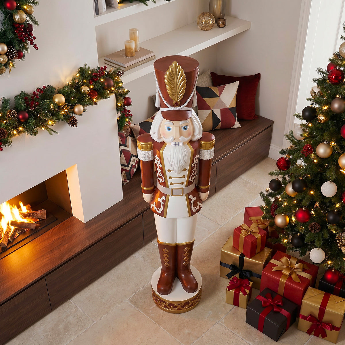 5.5ft Traditional Christmas Nutcracker Soldier Matt Red and White with LED Lights