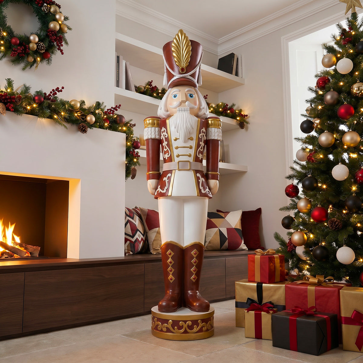 5.5ft Traditional Christmas Nutcracker Soldier Matt Red and White with LED Lights