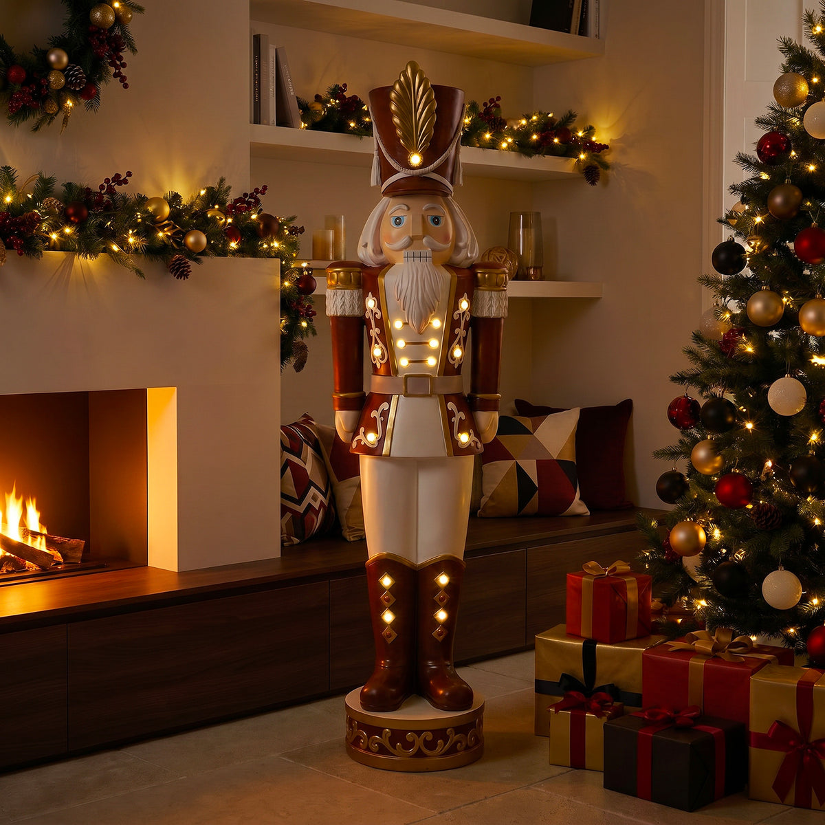 5.5ft Traditional Christmas Nutcracker Soldier Matt Red and White with LED Lights