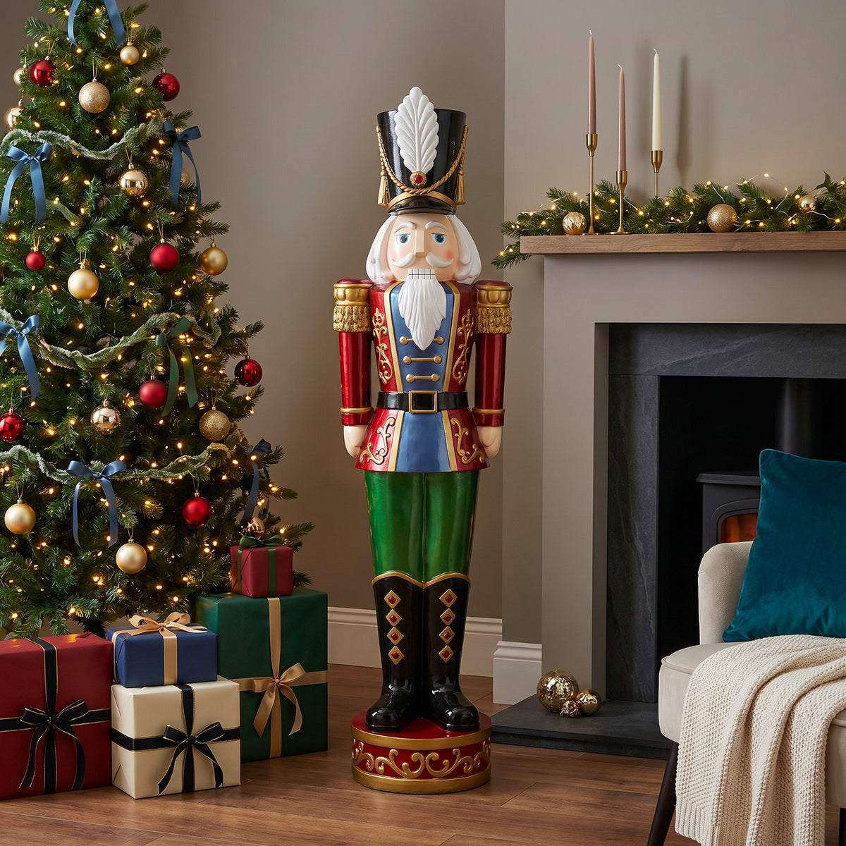 5.5ft Large Traditional Christmas Nutcracker Soldier Red Blue and Green with LED Lights
