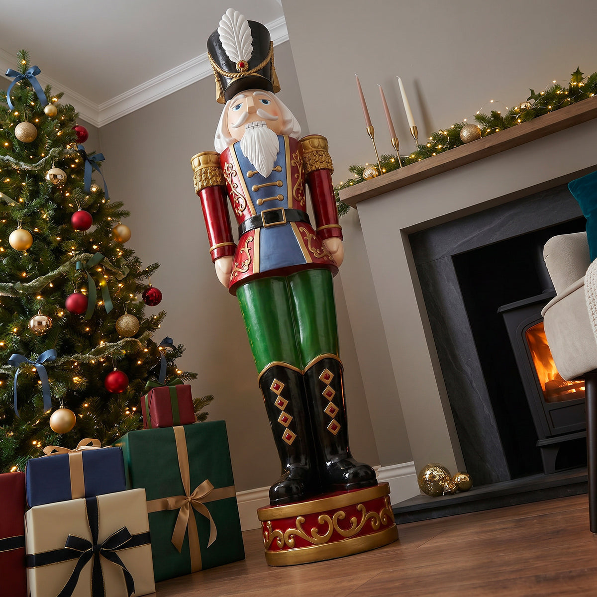 5.5ft Large Traditional Christmas Nutcracker Soldier Red Blue and Green with LED Lights