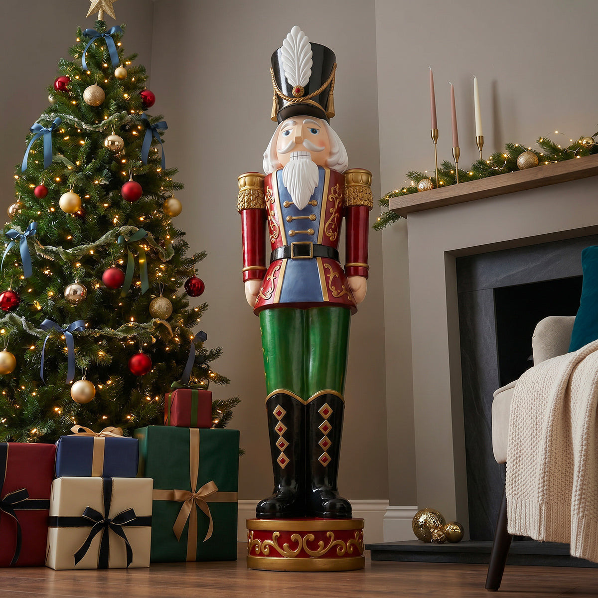 5.5ft Large Traditional Christmas Nutcracker Soldier Red Blue and Green with LED Lights