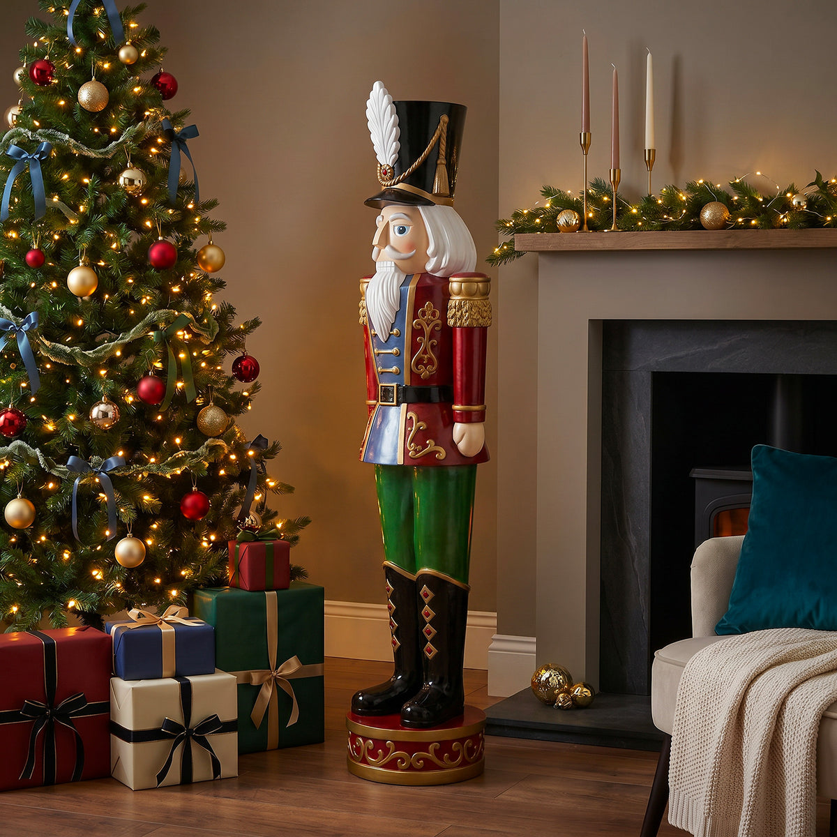 5.5ft Large Traditional Christmas Nutcracker Soldier Red Blue and Green with LED Lights