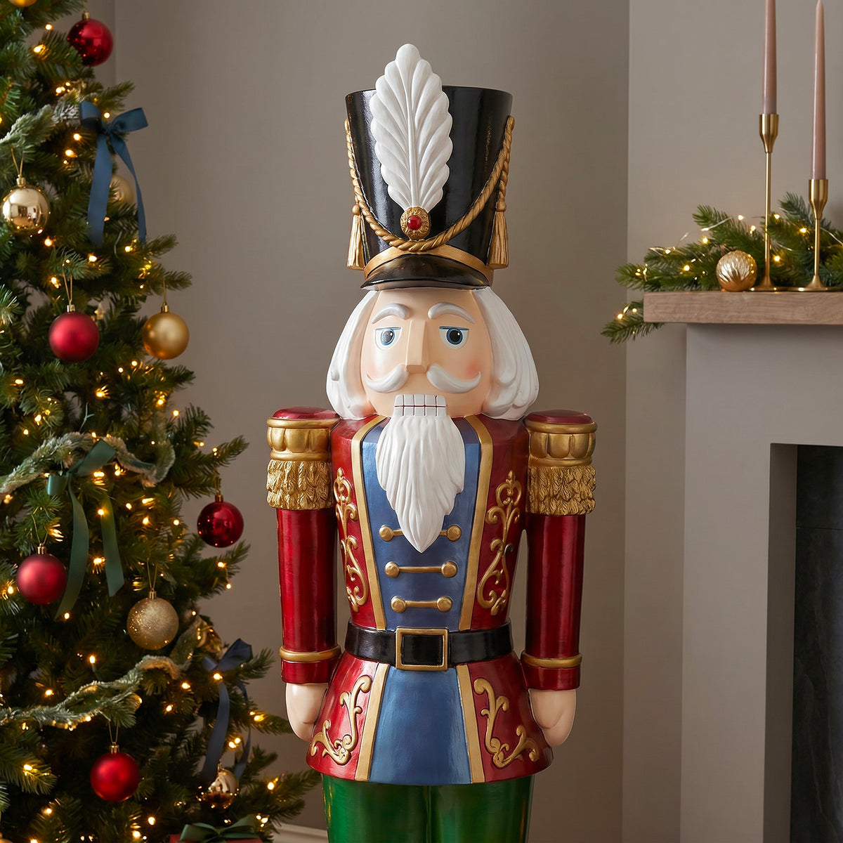 5.5ft Large Traditional Christmas Nutcracker Soldier Red Blue and Green with LED Lights