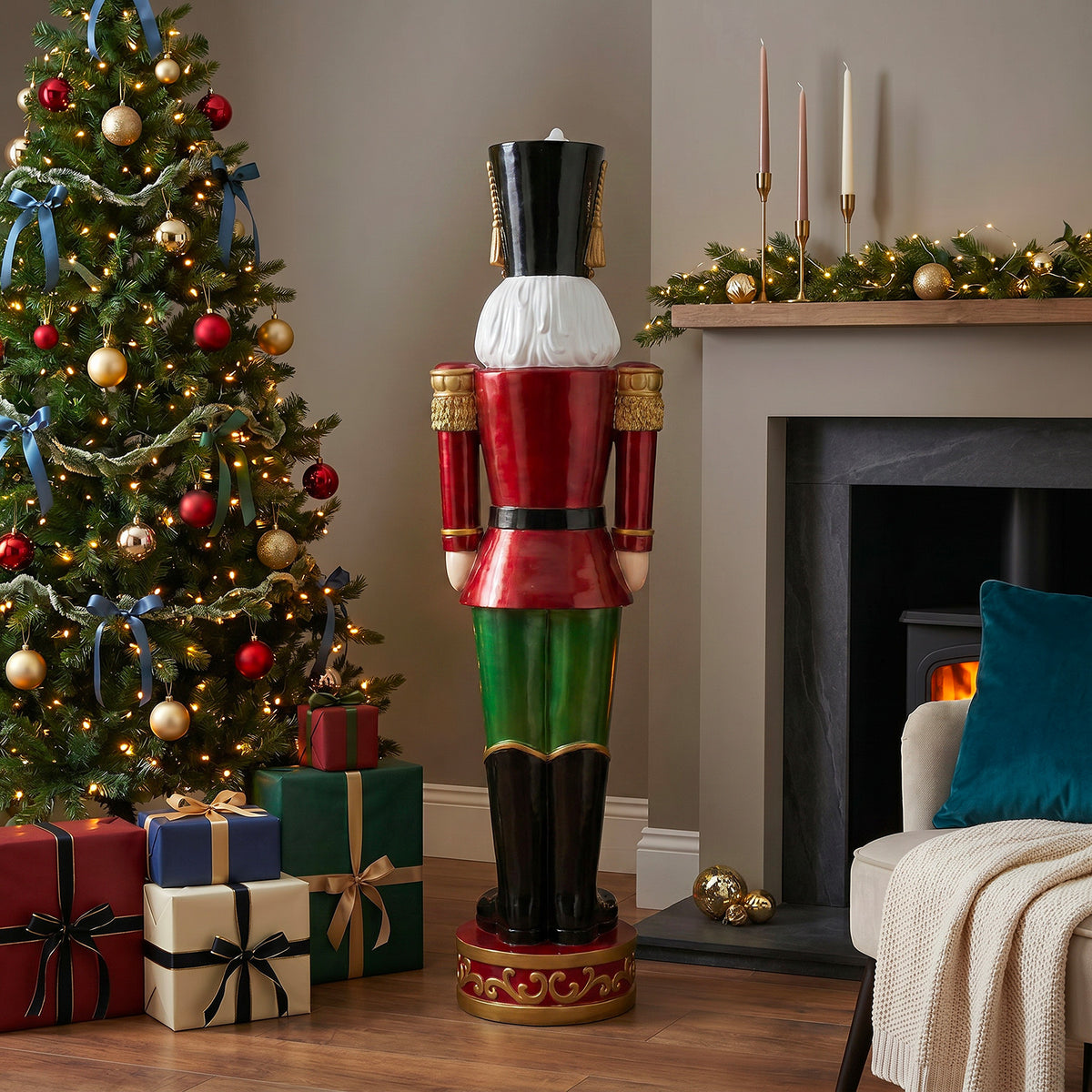 5.5ft Large Traditional Christmas Nutcracker Soldier Red Blue and Green with LED Lights