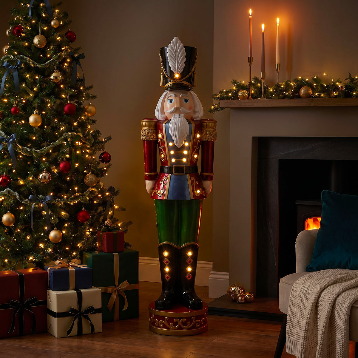 5.5ft Large Traditional Christmas Nutcracker Soldier Red Blue and Green with LED Lights