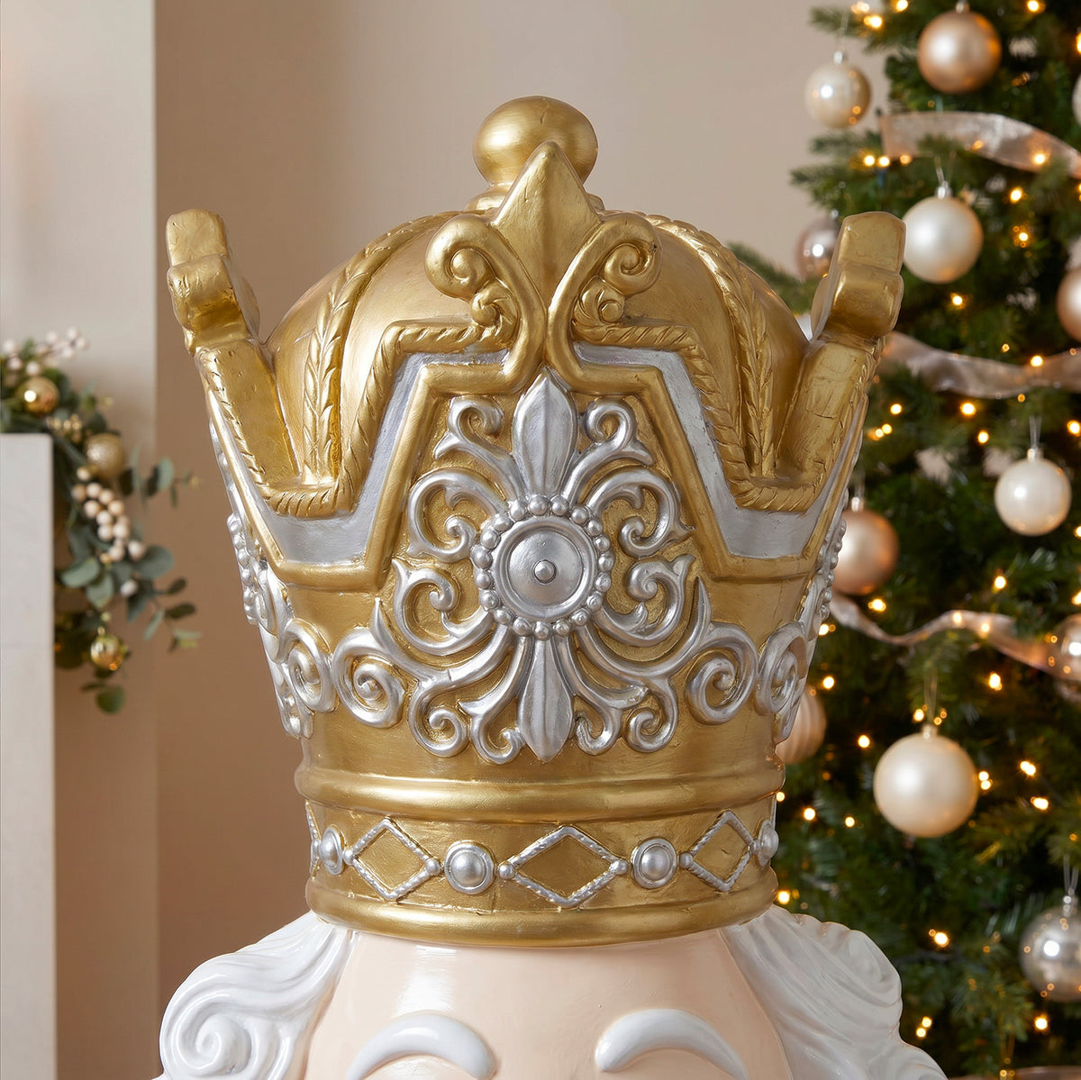 5.5ft Large Traditional Christmas Nutcracker Soldier Matt Gold and Silver with LED Lights