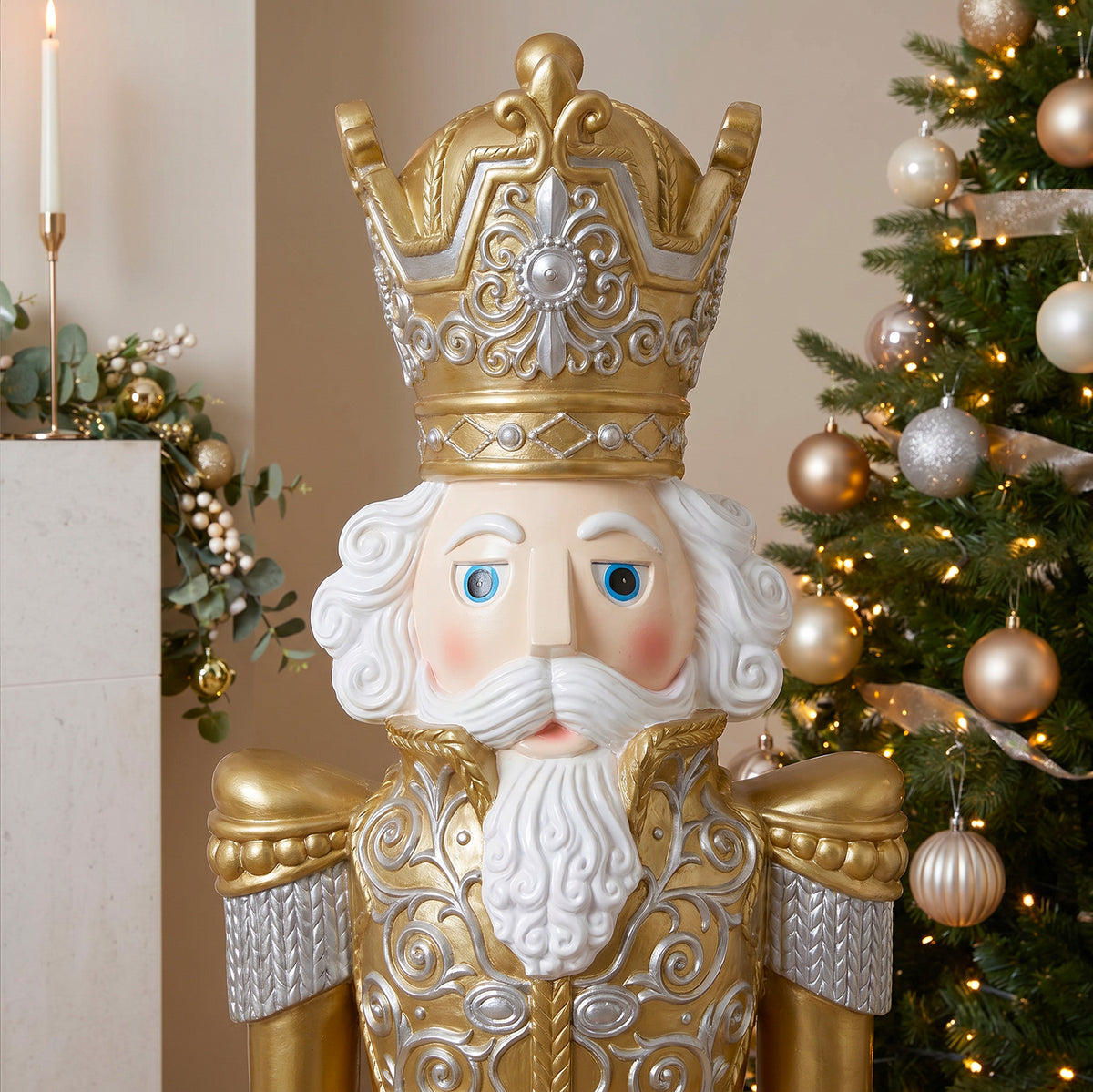 5.5ft Large Traditional Christmas Nutcracker Soldier Matt Gold and Silver with LED Lights
